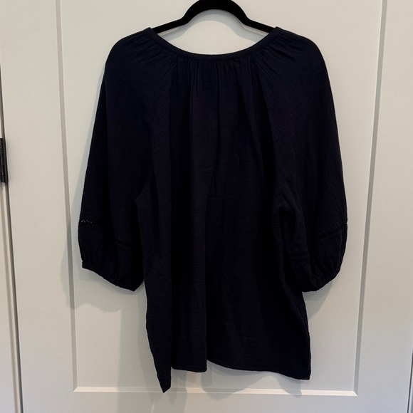 Women's Caslon 2x Navy Muslin Blouse with 3/4 button front & balloon sleeve - Picture 5 of 7